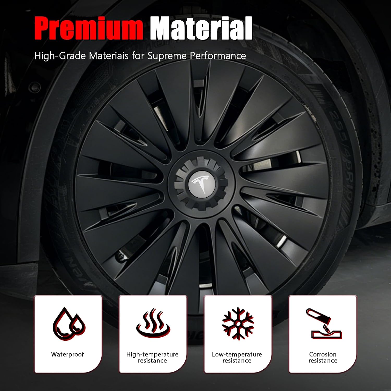4 PCS Wheel Center Hub Cap Sticker for Model 3 / Model Y, Wheel Rim Cover 2.2” Center Cap Sticker Compatible for Tesla Hubcaps with Logo Emblem,Gray & Silver Wheel Hub Caps Waterproof Adhesive Backing