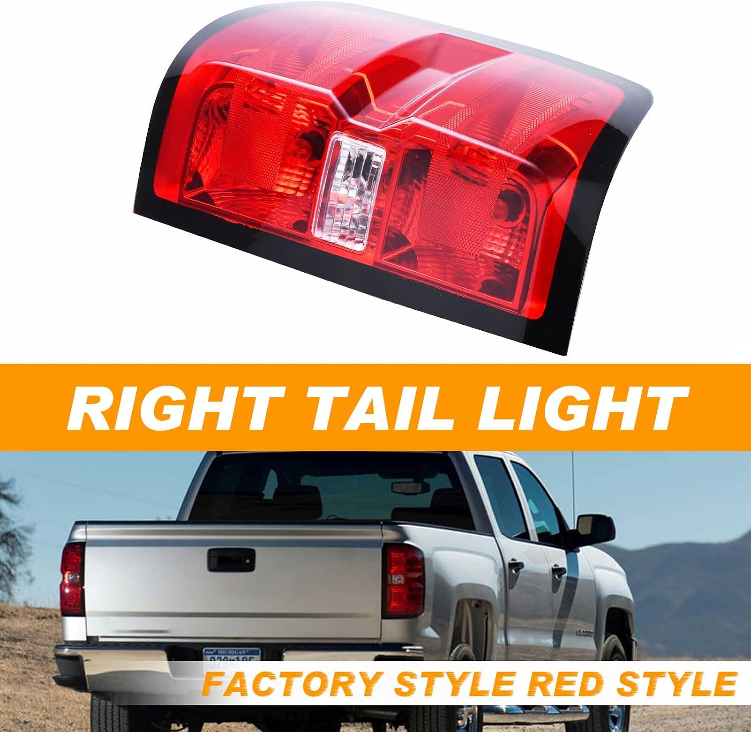Tail Light Assembly Compatible With 2016-2019 Chevy Silverado 1500 2500 HD GMC Sierra 3500 HD Right Passenger Side Taillight Brake Lamp with Bulb Halogen Type
