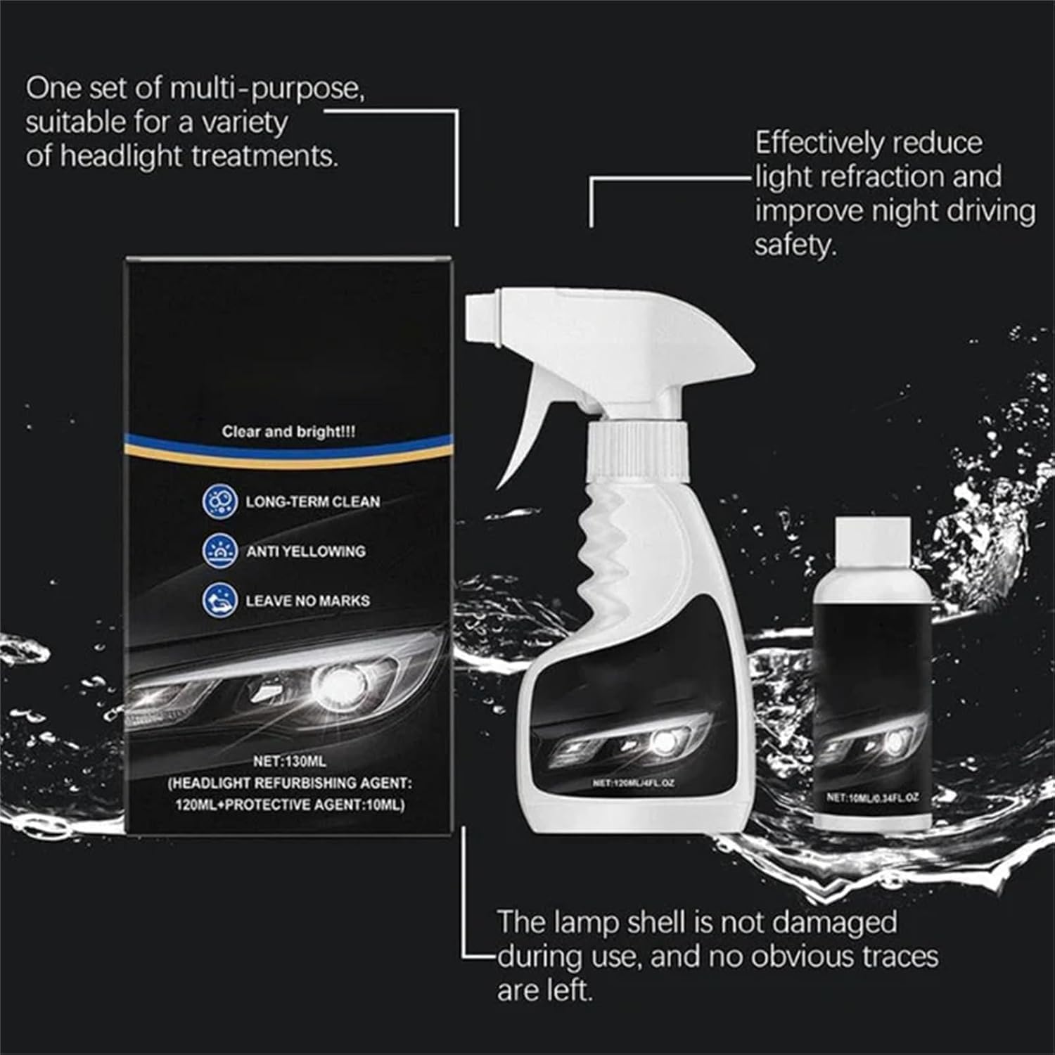 Headlight Cleaner,Headlight Restoration Kit, Automotive Headlamp Restoration Fluid Kit, Multifunctional Headlights Cleaner, Suitable for All Vehicles (1PCS)