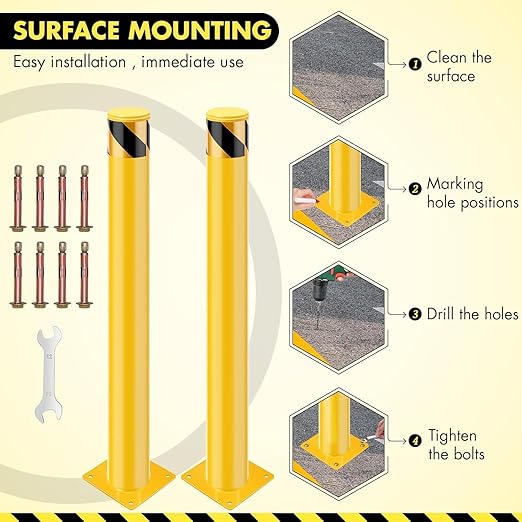 2 Pack Safety Bollard Post, 30 Inch Height 4.5 Inch Diameter Yellow Pipe Safety - Image 4