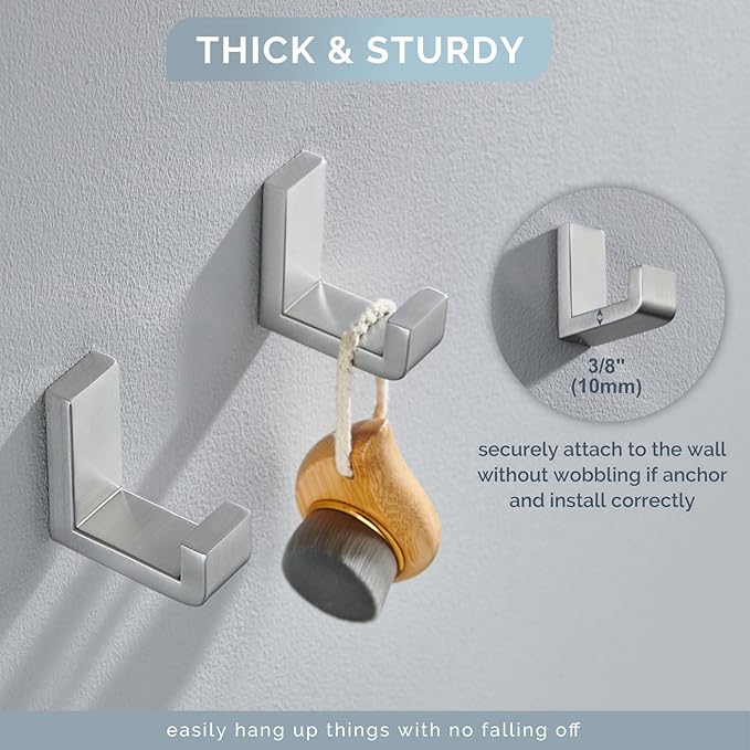 Angle Simple Towel Hooks for Bathroom, SUS 304 Stainless Steel Robe Coat Hooks - Image 6
