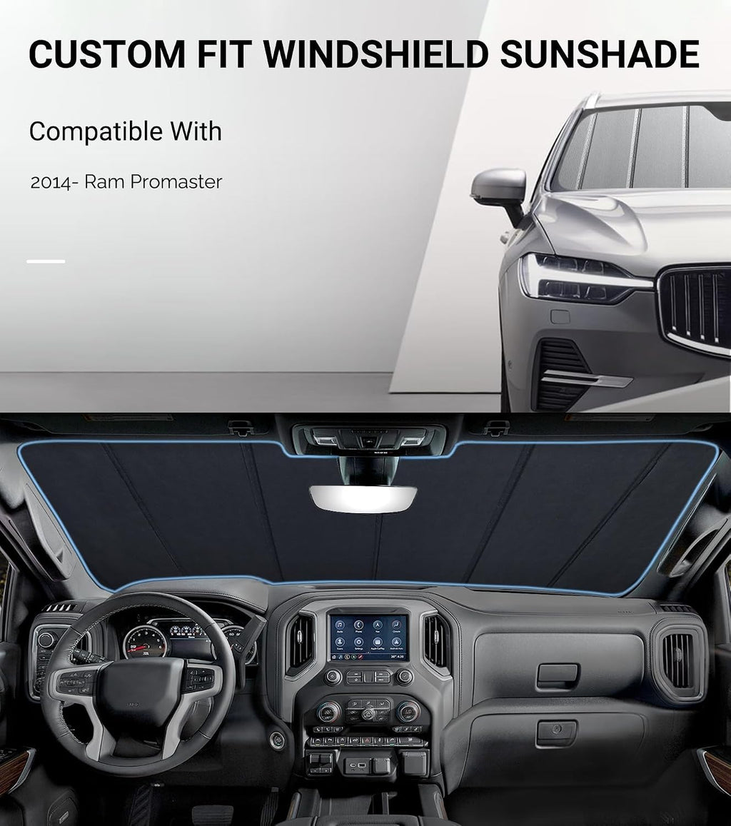 Pigenius Windshield Sun Shade for Ram ProMaster 1500 2500 3500 2014-2026, Premium Grey Leather Finish