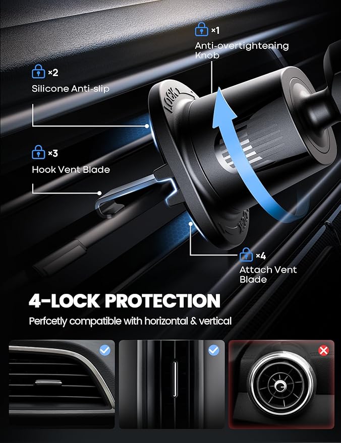 Lamicall 2025 Wider Clamp & Metal Hook Car Phone Holder Vent Phone Holders - Image 3