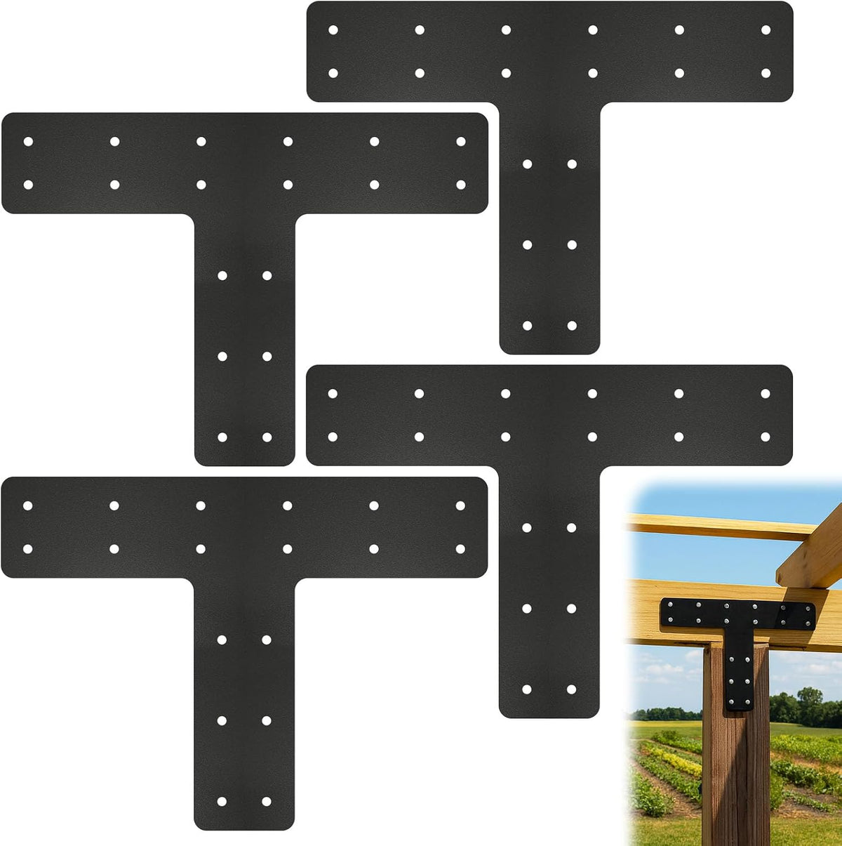t post timber frame brackets, 14"x10" t flat, main product view