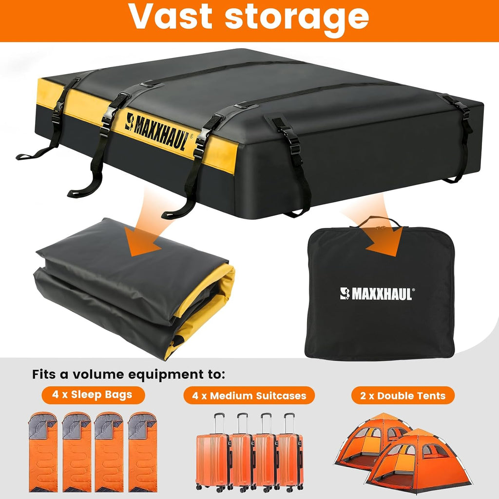 MaxxHaul 50853 Truck Platform Rack Rooftop Cargo Carrier Bag, 20 Cu Ft (63″ L × 54″ W × 10″ H), Heavy-Duty PVC, Weather-Resistant with Lockable Zipper & Full Strapping System