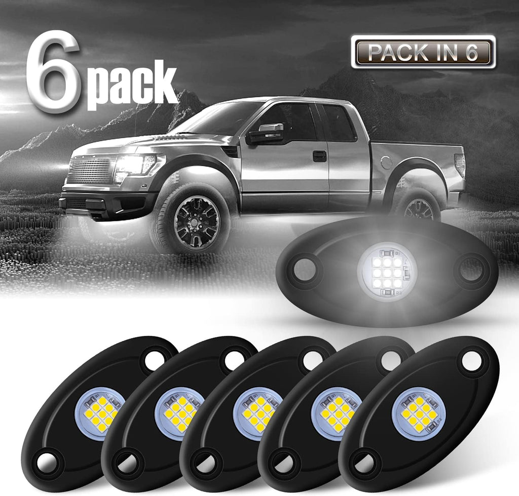 6Pods LED Rock Lights White Neon Underglow Lights for Car Trucks ATV UTV SUV Underbody Glow Trail Rig Lamp Waterproof (White)
