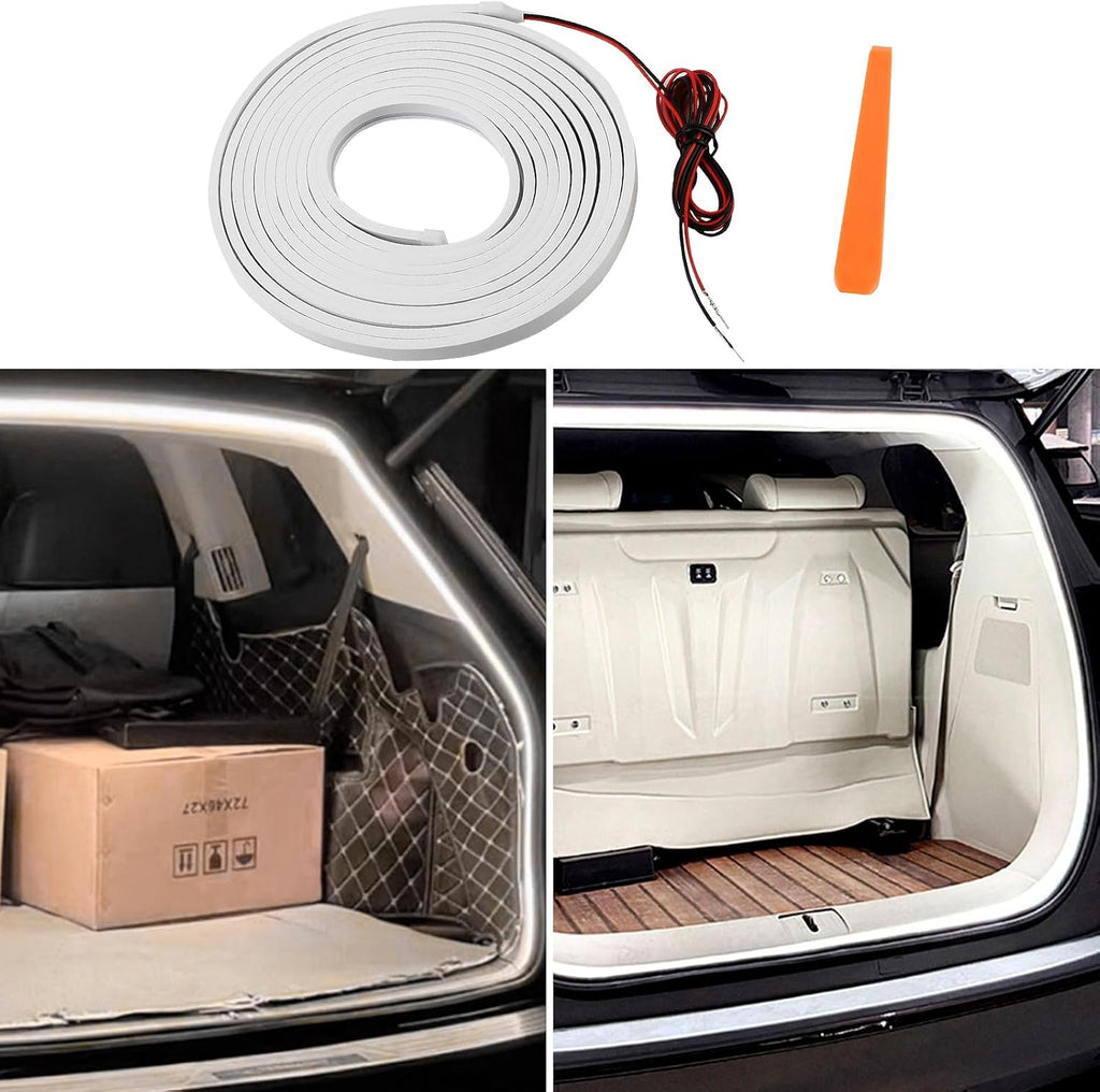 JSCARLIFE LED Car Trunk Light Strip (13FT/4M) - High-Brightness Universal Waterproof Car Boot Lighting with Delay Shutoff, Flexible Silicone Design for SUV/Sedan/Pickup (White)