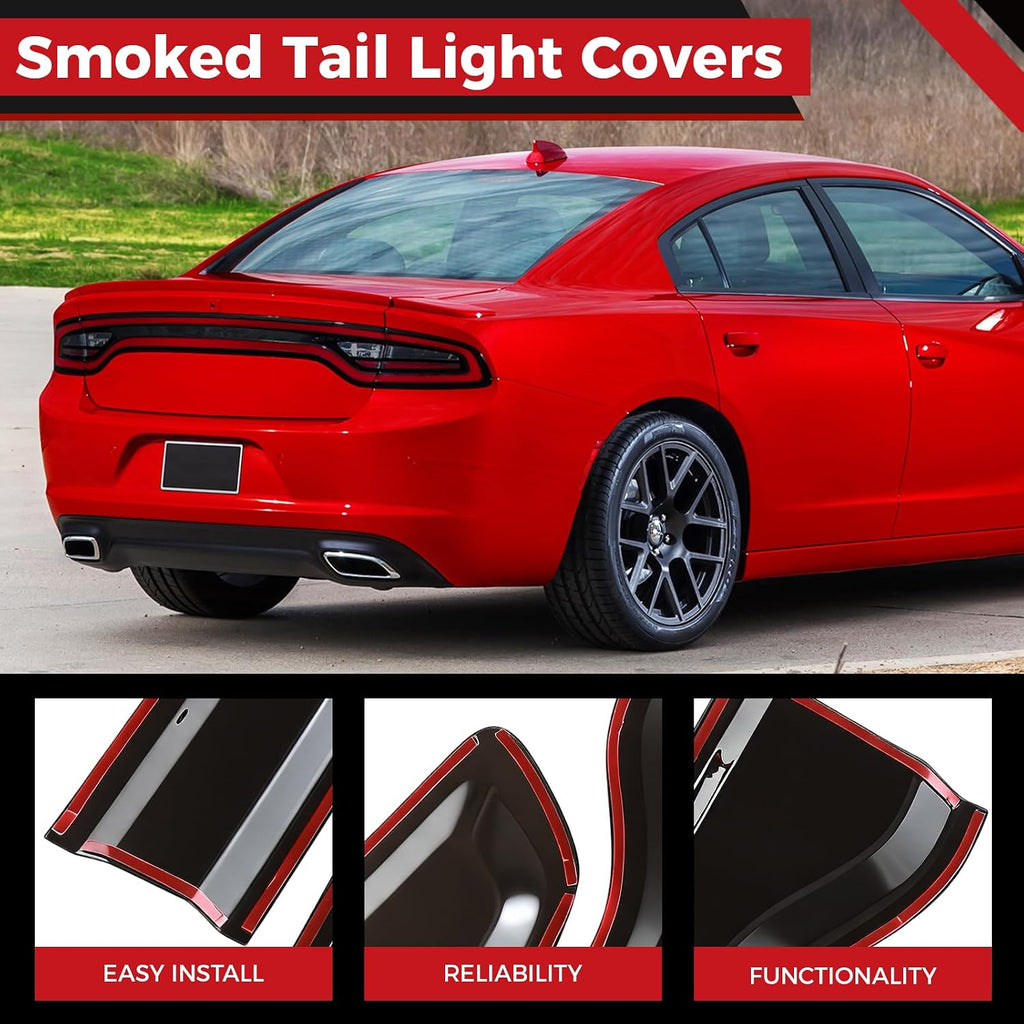 Taillight Protector Covers Compatible with Dodge Charger 2015-2024, ABS Smoked Black Tail Light Lamp Covers Protective Bezels, Custom-Fit Rear Taillight Shell Accessories (4PCS)