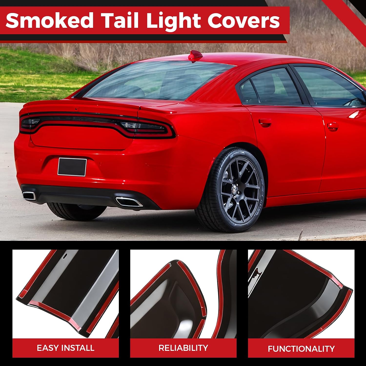 Taillight Protector Covers Compatible with Dodge Charger 2015-2024, ABS Smoked Black Tail Light Lamp Covers Protective Bezels, Custom-Fit Rear Taillight Shell Accessories (4PCS)
