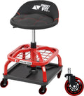 Rolling Stool with Red Wheels, Heavy Duty Garage Work Mechanic Rolling Shop
