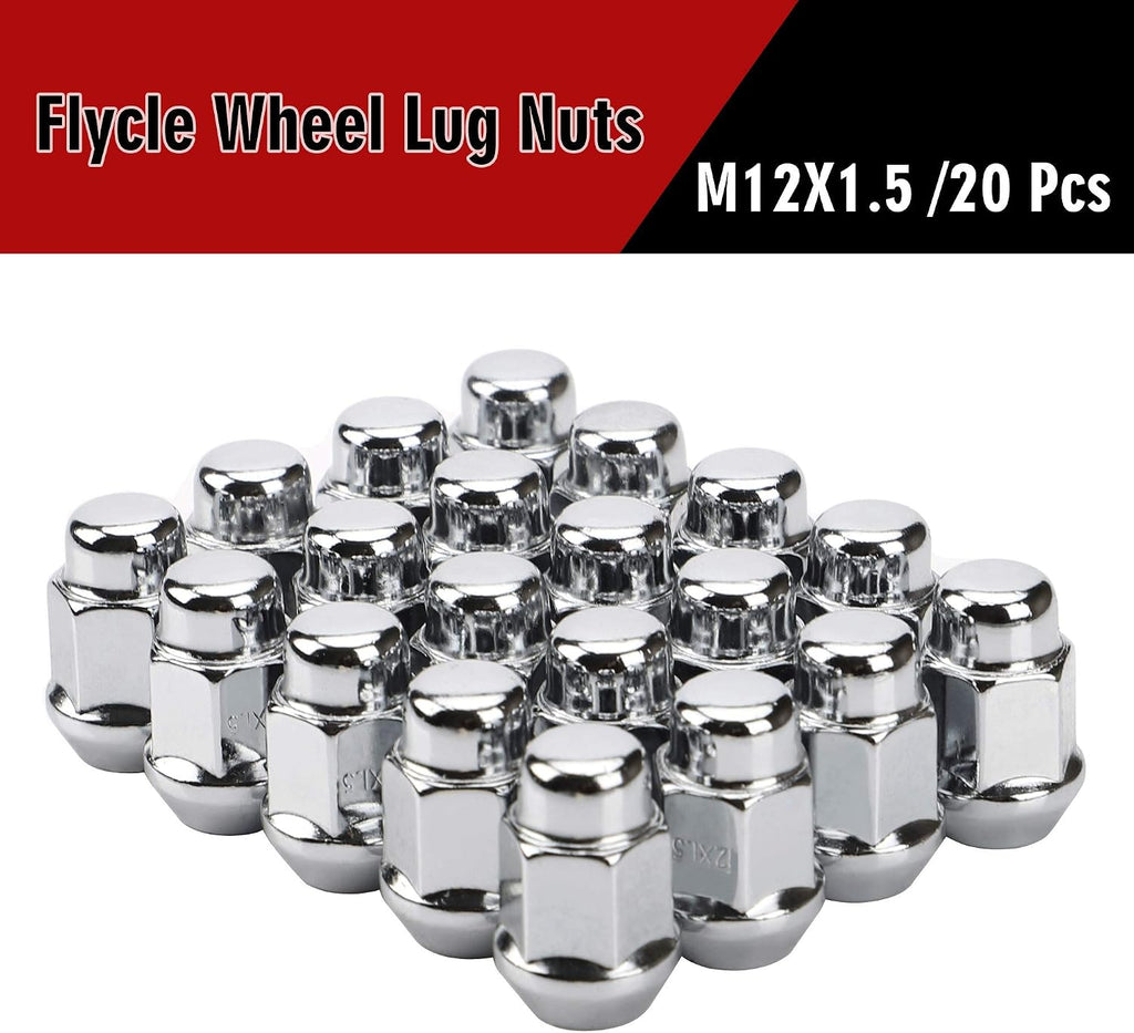 Wheel Lug Nuts, 12x1.5, Chrome, 20PCS | Closed End Bulge Acorn, Cone Seat, 19mm Hex, Aftermarket Wheels