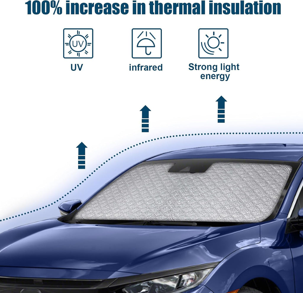 6 Layers Custom Fit Windshield Sun Shade for 2016-2021 Honda Civic, Foldable Car Sunshade with Storage Bag, Heat Reflective & UV Protection