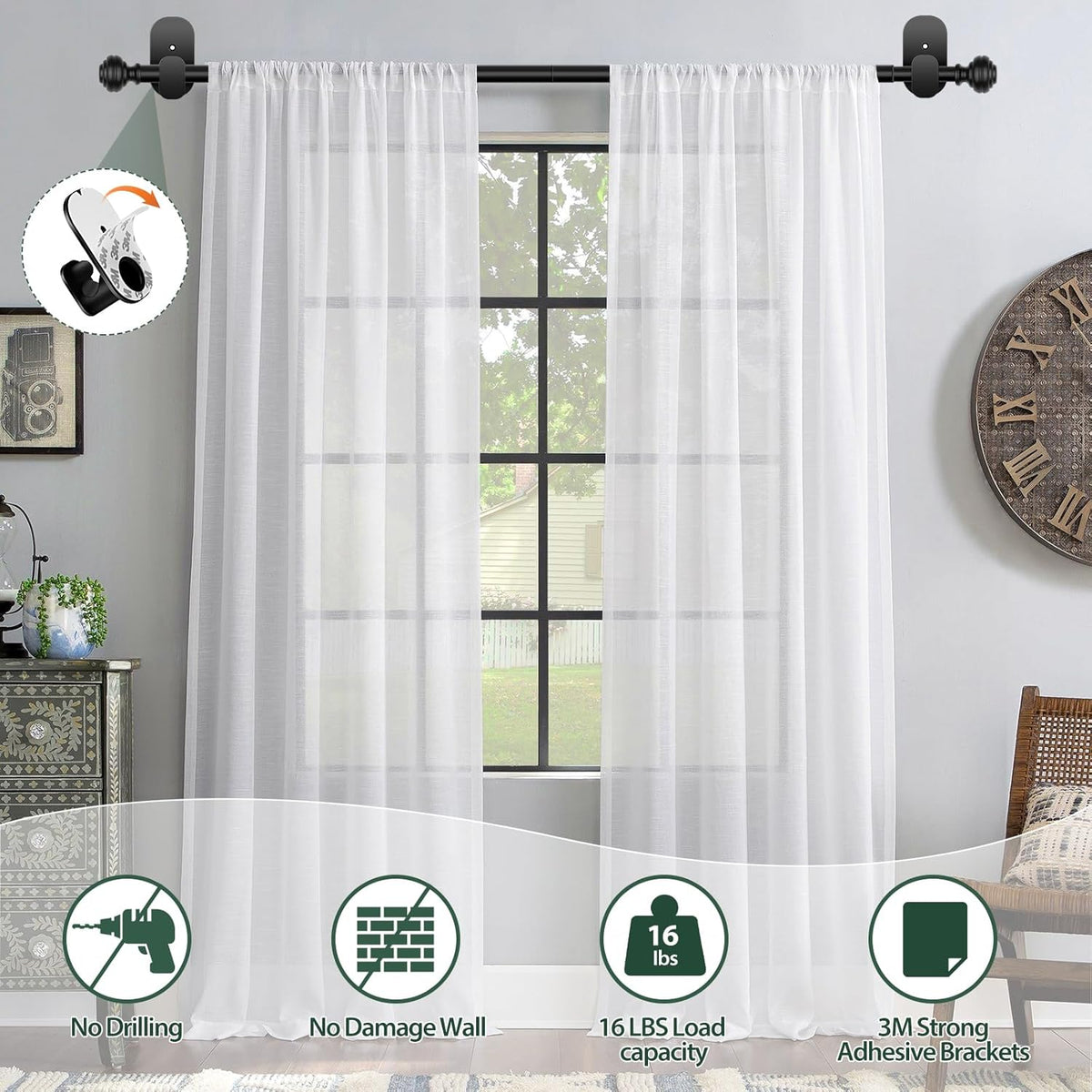 kamanina curtain rods 2 pack no drilling 32, package contents