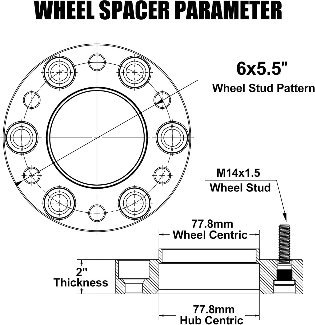 FLYCLE 2 inch 6x5.5 Wheel Spacers for 2019-2026 Ram 1500, 6 Lug 6x139.7mm Wheel Spacer for Ram 1500 with 14x1.5 & 77.8mm