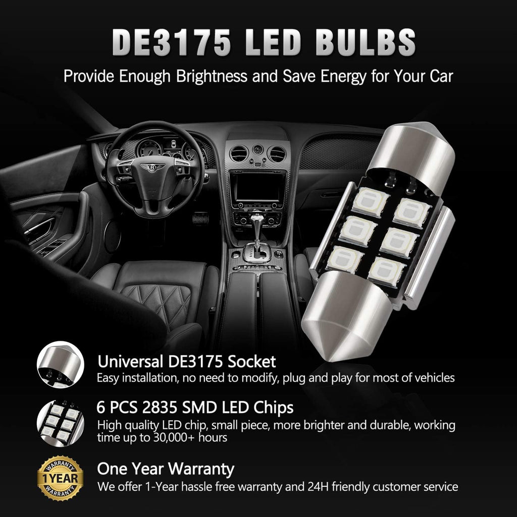 4PCS Festoon 28MM 29MM DE3175 LED Bulbs, 2835 Chipsets Canbus Error Free 1.1” DE3021 3175 3022 N3 LED Bulbs for Car Interior Dome Map Door Courtesy License Plate Lights, Green