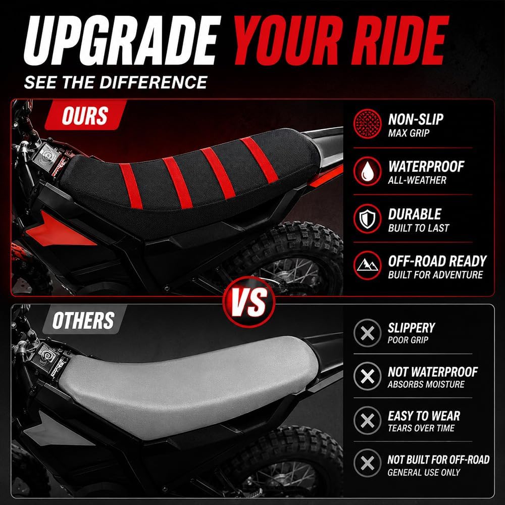 Staple-Free Seat Cover for Yozma IN10 / IN10 Pro, Striped Non-Slip Waterproof Motorcycle Cushion Cover, Elastic Anti-Slip Saddle Protector Replacement for Electric Dirt Bike Ebike (White)