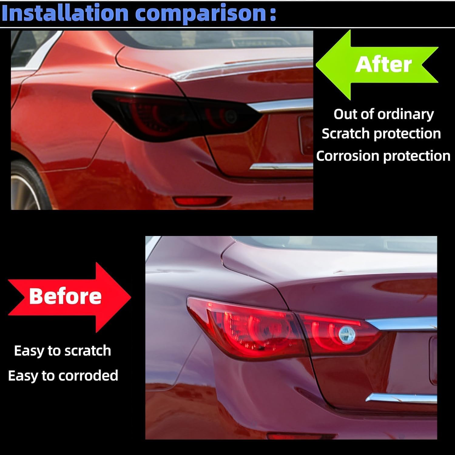 Tail Light Covers Guards Fit for Infiniti Q50 2014 2015 2016 2017, Smoked Black Rear Light Protective Cover Guards Trim Set Exterior Accessories