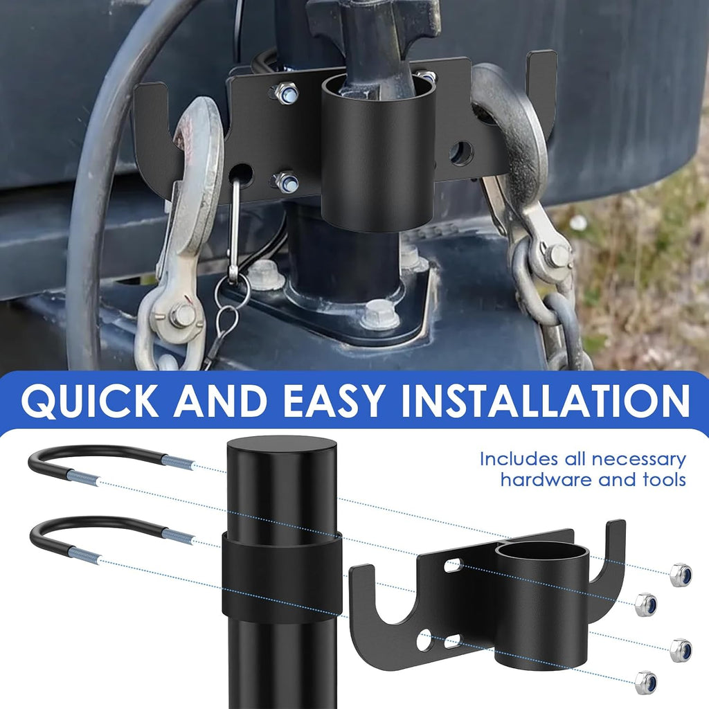 Aluminum Trailer Safety Chain Holder & 7-Way Plug Holder, Heavy Duty Anti-Rust Enclosed Tongue Jack Organizer Fits 2" & 2-1/4" Tubes, RV Towing Utility Camper Accessories for Chains & Wire Harness (B)