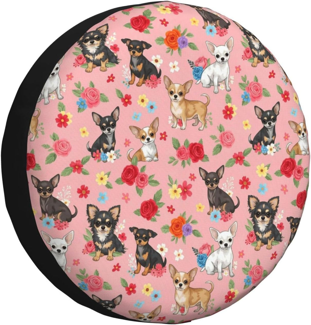 Universal Polyester Tire Wheel Cover Chihuahua Dog Cute Pink, Waterproof Spare Tire Protector for RV Trailer Truck SUV, 15 inch