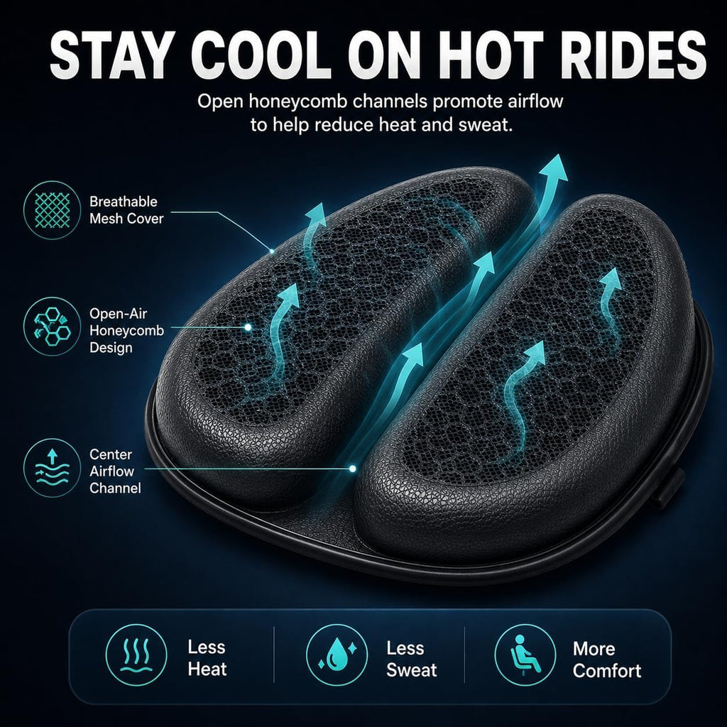Hexrider Motorcycle Seat Cushion, 3D Honeycomb Gel Motor Seat Pad for Long Rides, Ergonomic Shock Absorption TPE Rider Cushion, Universal Non-Slip Breathable Cruiser Touring Seat Cover