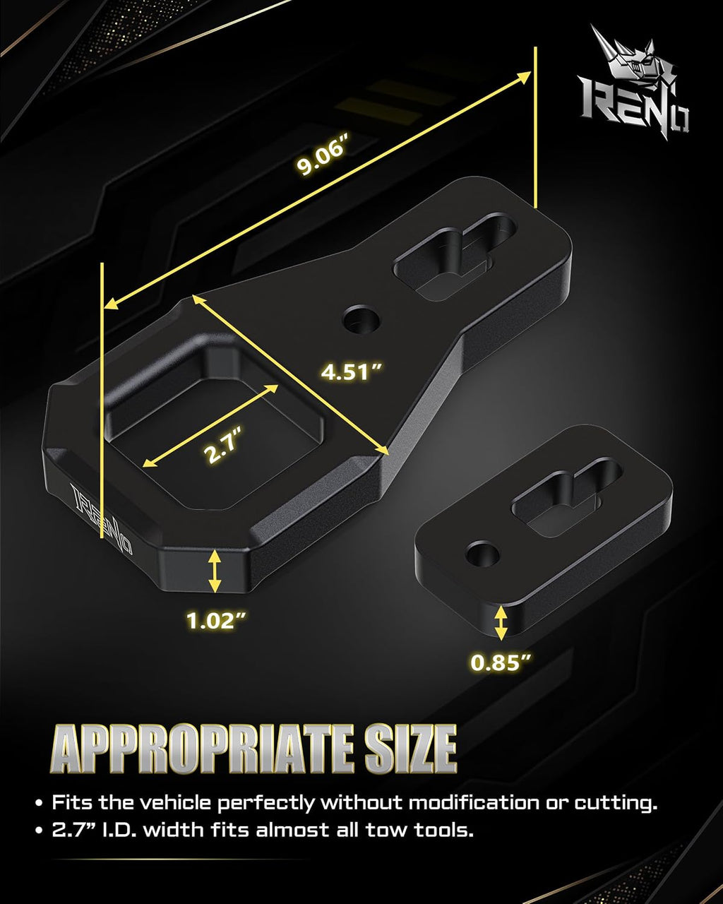 RENO Ranger Front Tow Hooks, Recovery Hook Compatible with 2019-2023 Ranger 4x4 4x2 Trucks - Replaces M-18954-RA M-18954-RAB (Aluminum,Black,2PCS)