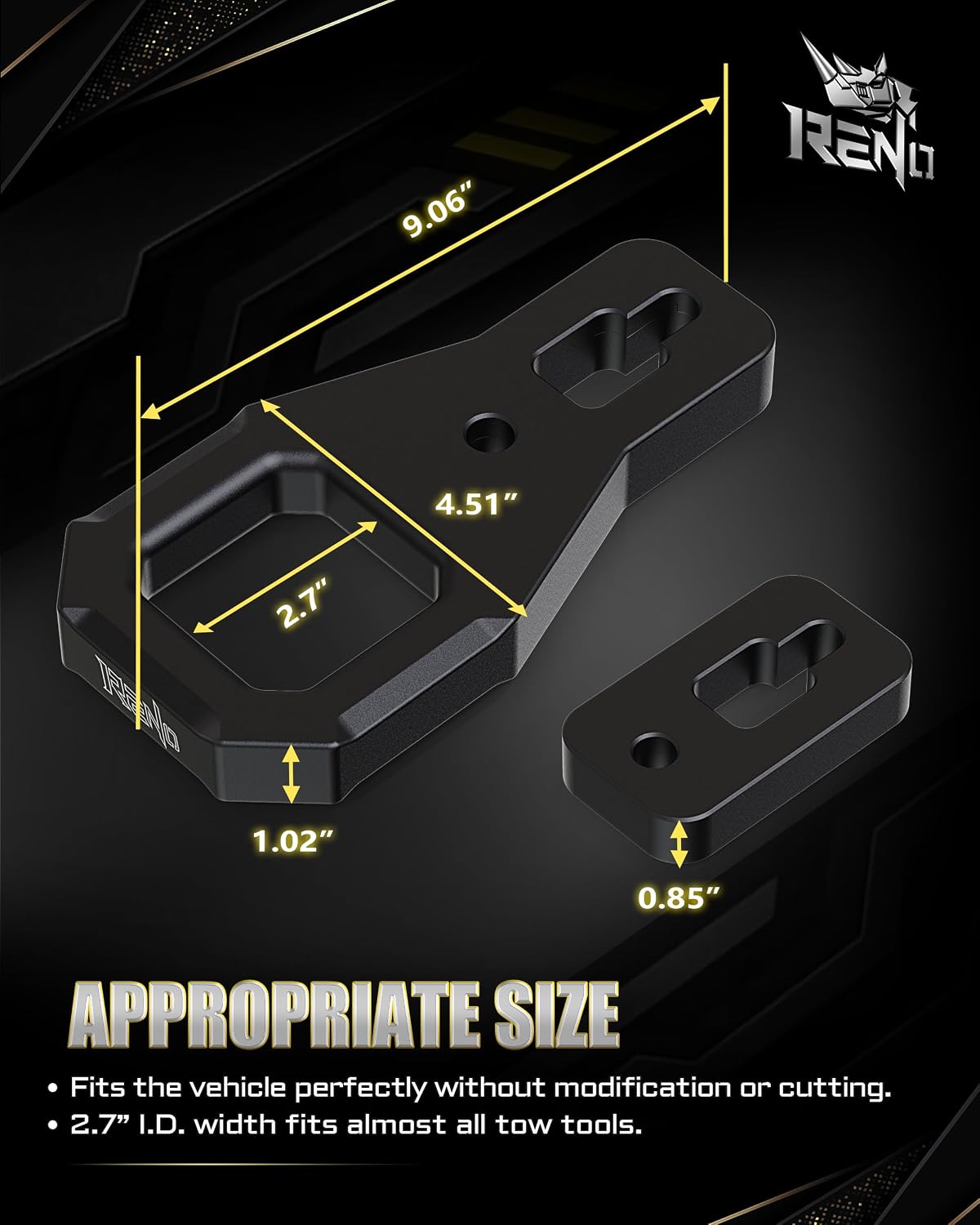 RENO Ranger Front Tow Hooks, Recovery Hook Compatible with 2019-2023 Ranger 4x4 4x2 Trucks - Replaces M-18954-RA M-18954-RAB (Aluminum,Black,2PCS)