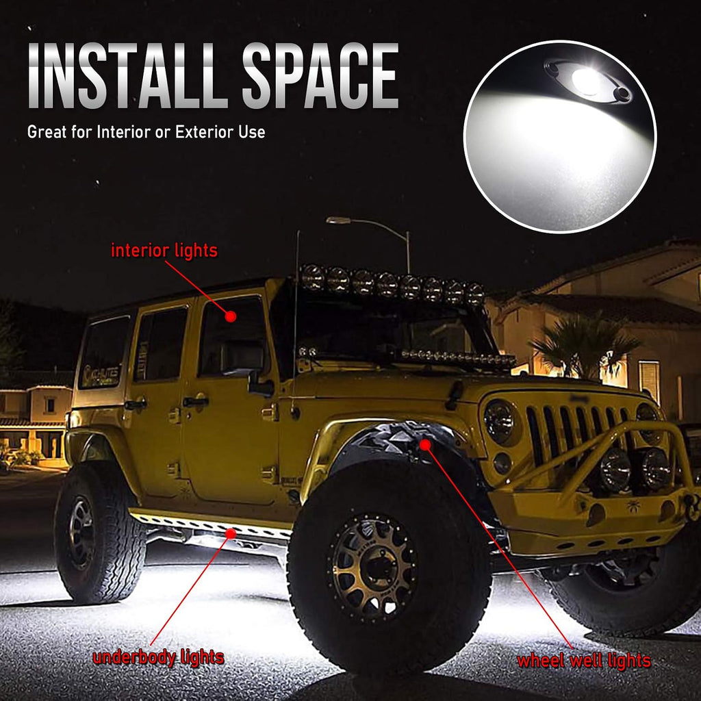 OPP ULITE White LED Rock Lights Kit, 12 Pods Underglow for Jeep Offroad Truck Car ATV SUV Boat Motorcycle Vehicle Under Body Glow Lamp Trail Fender Lighting (12pods Rock W)