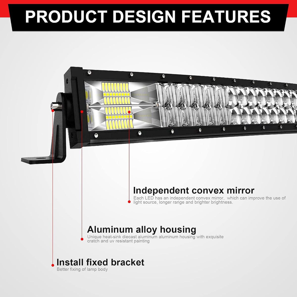 aslong 52inch led light bar 300w +2x4 inch, close-up detail