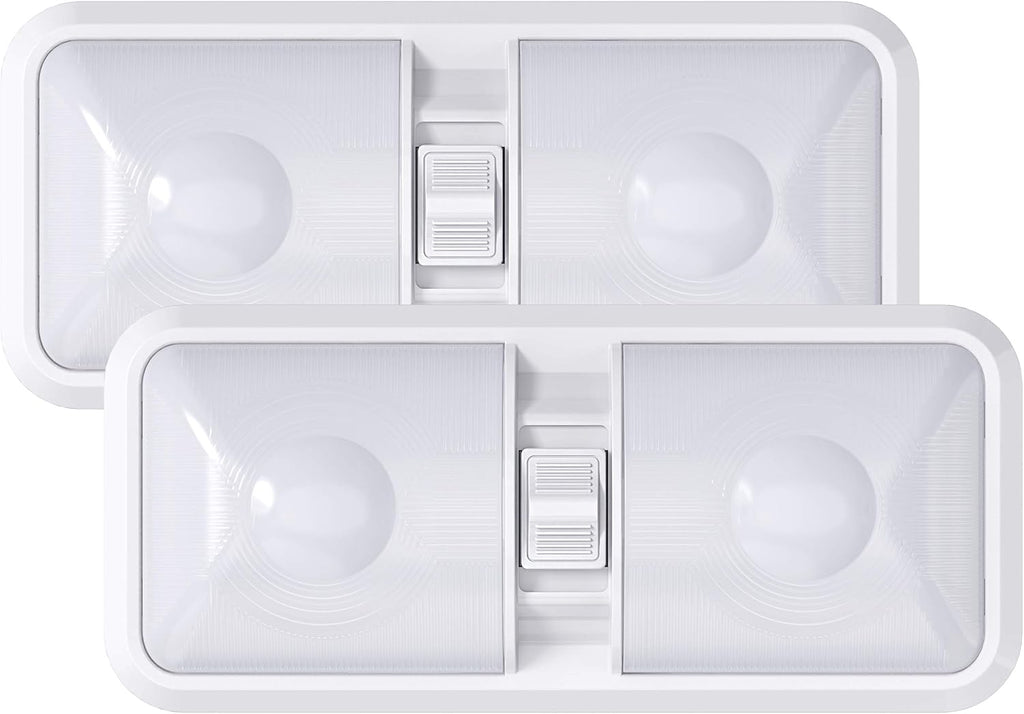 2 Pack RV LED Ceiling Double Dome Light Fixture with ON/Off Switch Interior Lighting for Car/RV/Trailer/Camper/Boat DC 12V 48X2835SMD (Frosted Lens Natural White 4000-4500K, 2-Pack)