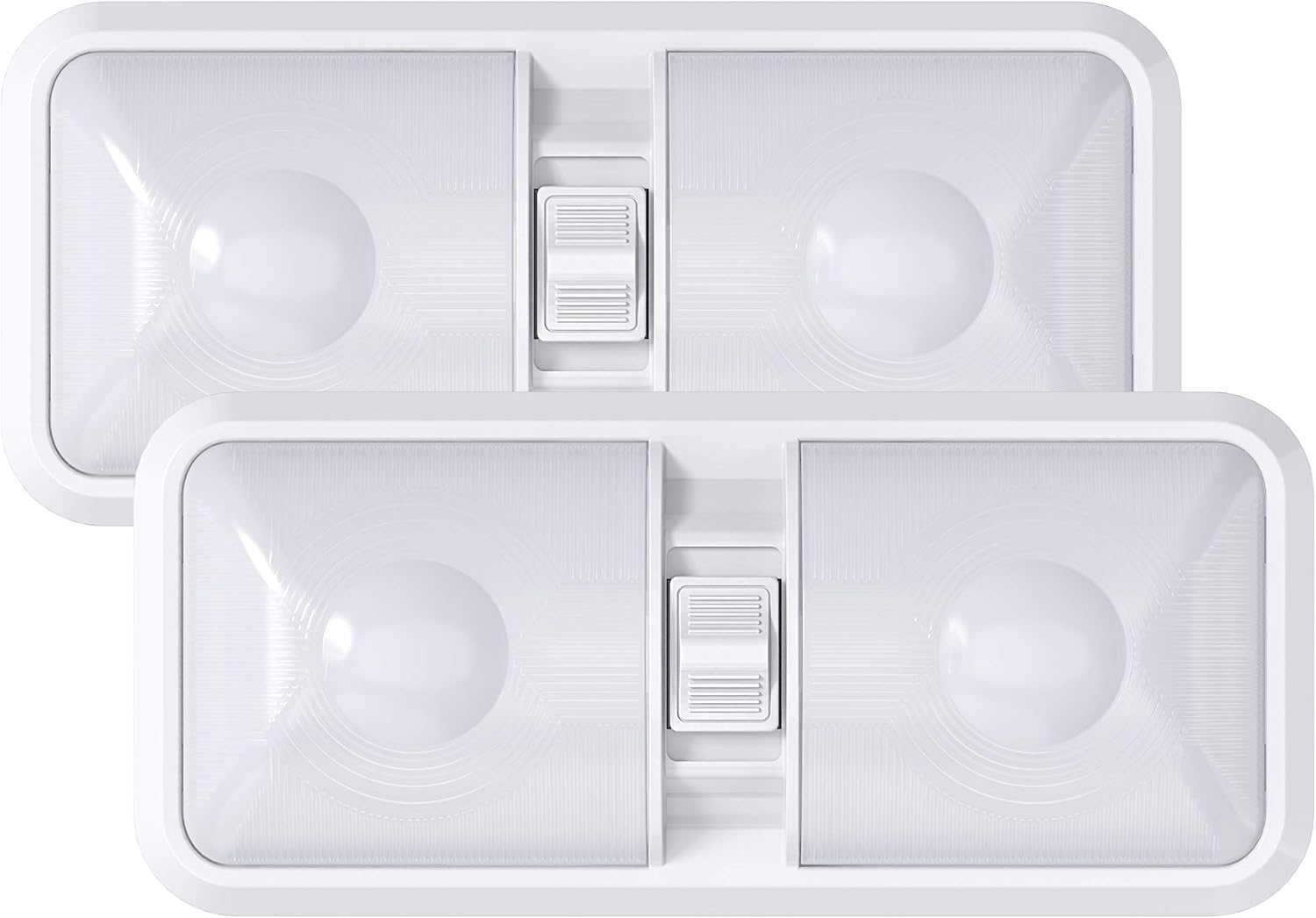2 Pack RV LED Ceiling Double Dome Light Fixture with ON/Off Switch Interior Lighting for Car/RV/Trailer/Camper/Boat DC 12V 48X2835SMD (Frosted Lens Natural White 4000-4500K, 2-Pack)