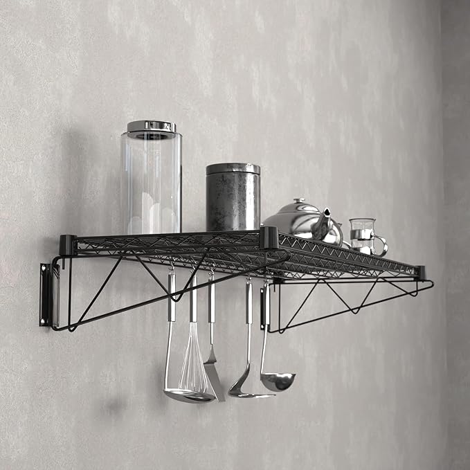 18" x 48" Black Epoxy Wire Wall Mount Shelf - Image 2