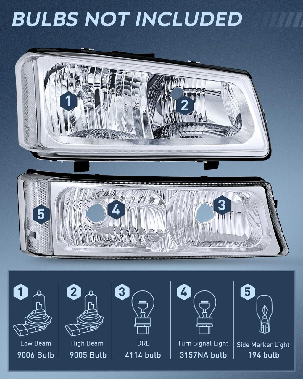 Nilight Headlight Assembly for 2003 2004 2005 2006 Chevy Silverado Avalanche 1500 1500HD 2500 2500HD 3500 Chevrolet Pickup Replacement Headlamp Housing Bumper Lamp Set