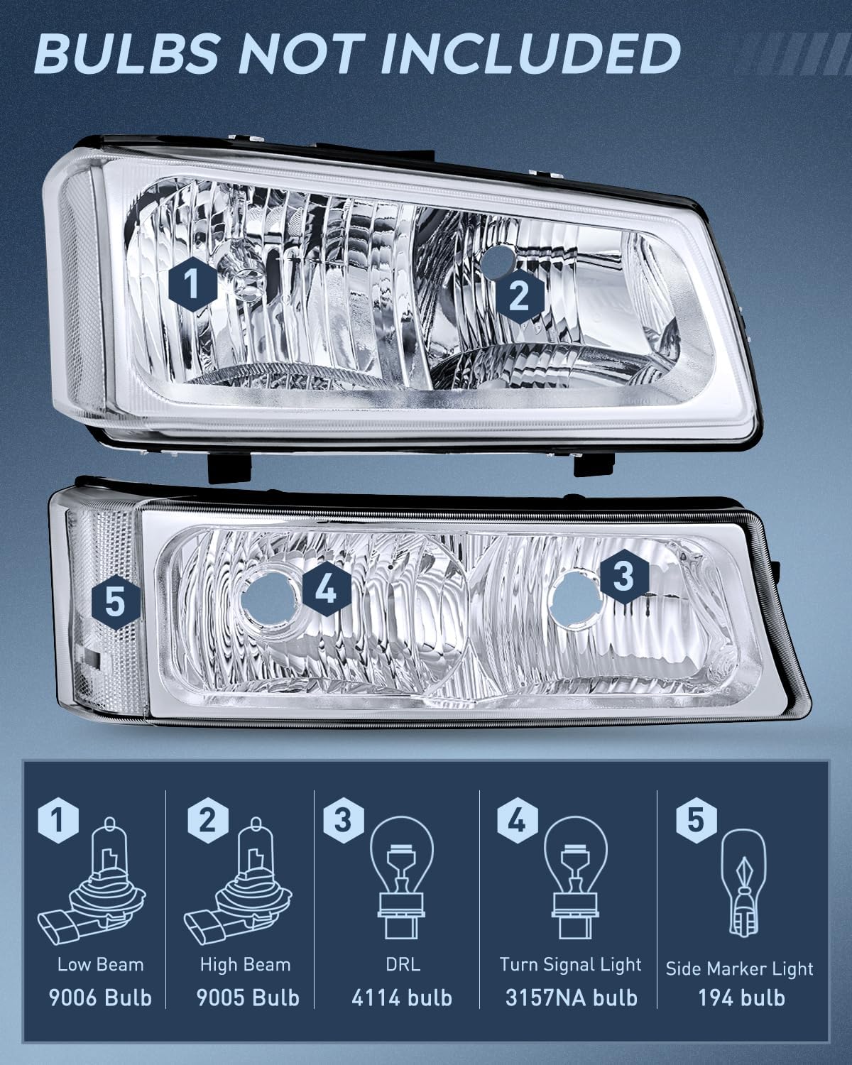Nilight Headlight Assembly for 2003 2004 2005 2006 Chevy Silverado Avalanche 1500 1500HD 2500 2500HD 3500 Chevrolet Pickup Replacement Headlamp Housing Bumper Lamp Set