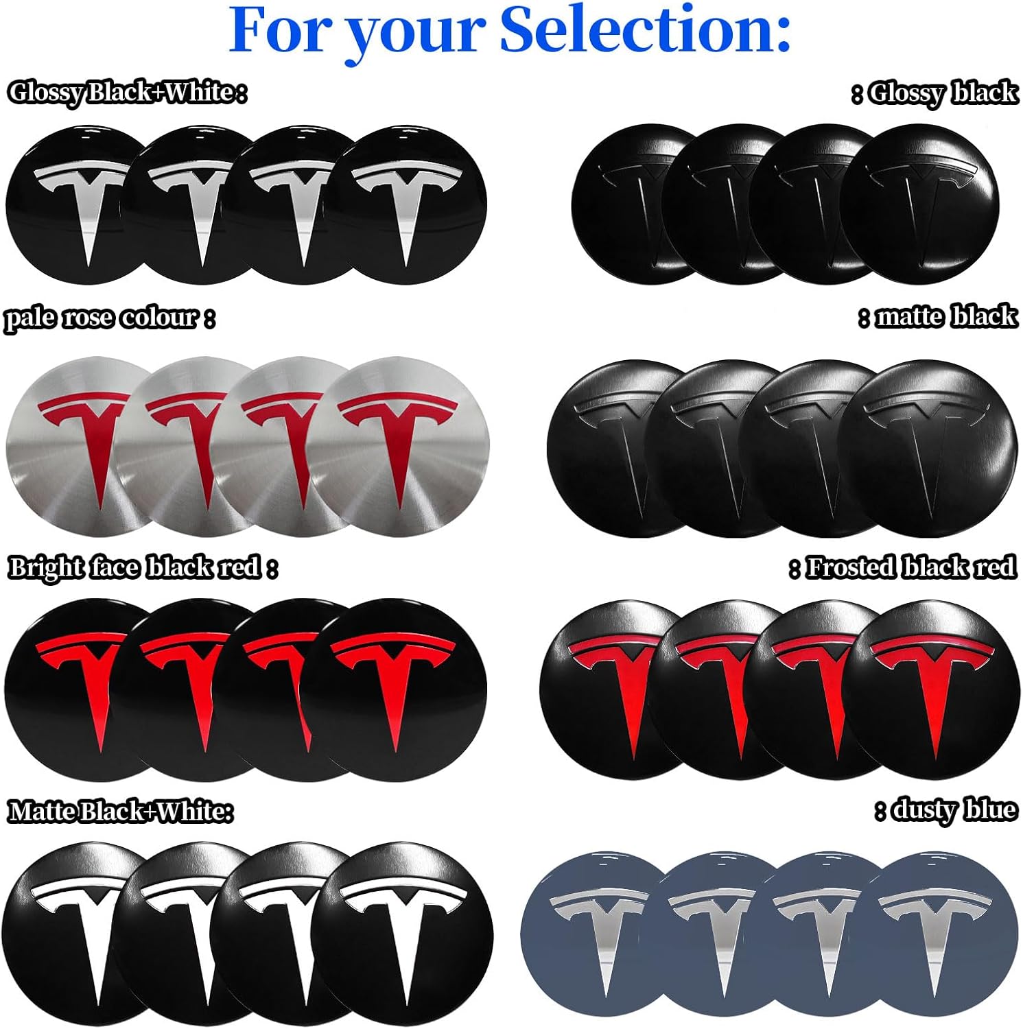 4 Pack Aluminum Waterproof Wheel Cover Center Emblem Sticker for Tesla Model 3 Model Y 56mm Hubcaps Wheel Rim Cover (Matte Black Background+Red Emblem)