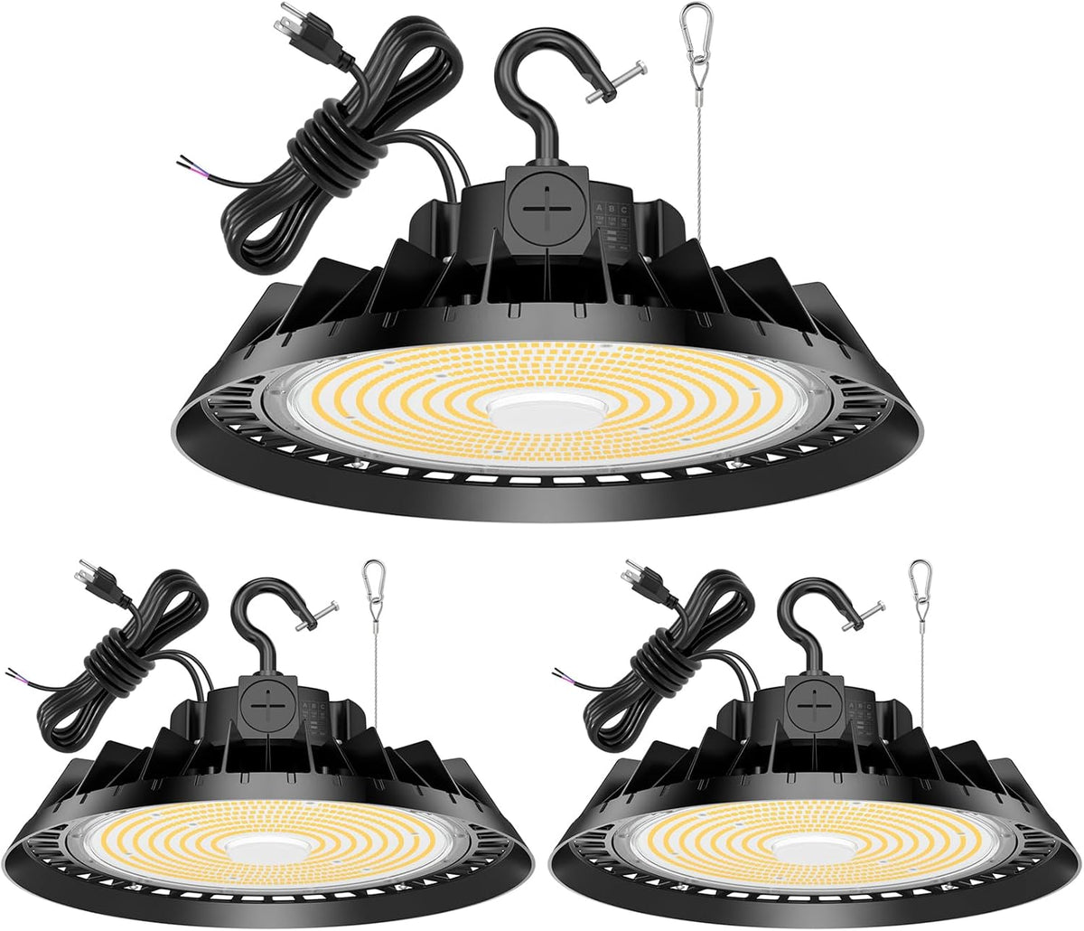 3Pack LED High Bay Lights, 200W UFO High Bay LED Shop Lights, 30000LM
