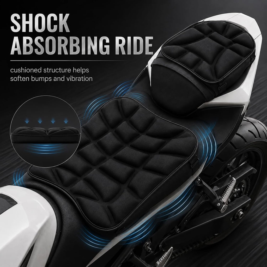 Motorcycle Seat Cushion for BMW R1150R 2001-2006 | Front Rear Set | Shock Absorbing Comfort | 3D Pressure Relief | Breathable Surface | Secure Strap Fit