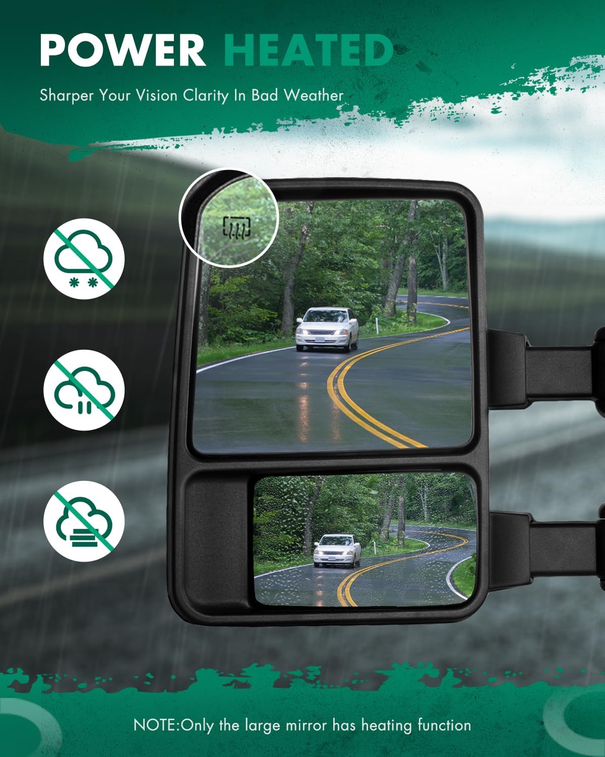 SCITOO Towing Mirrors Compatible With 1999-2007 For Ford For F250/For F350/For F450/For F550 Super Duty A Pair(Left Right Side Tow Mirrors) With Power Adjusted Heated Turn Signal Light Black Housing