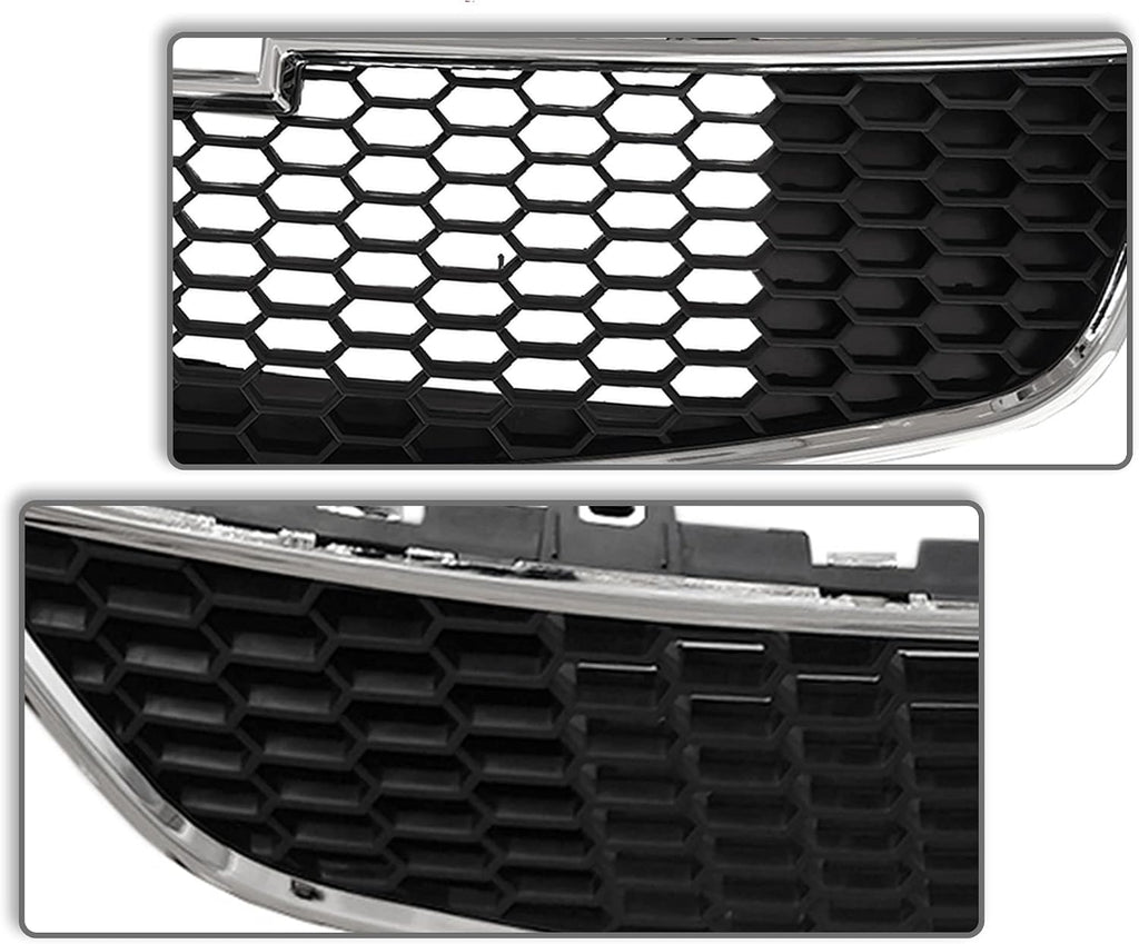 PartsFlow 2PCS Front Bumper Grille Upper And Lower Grill Black With Chrome For 2011 2012 2013 2014 Chevrolet Chevy Cruze