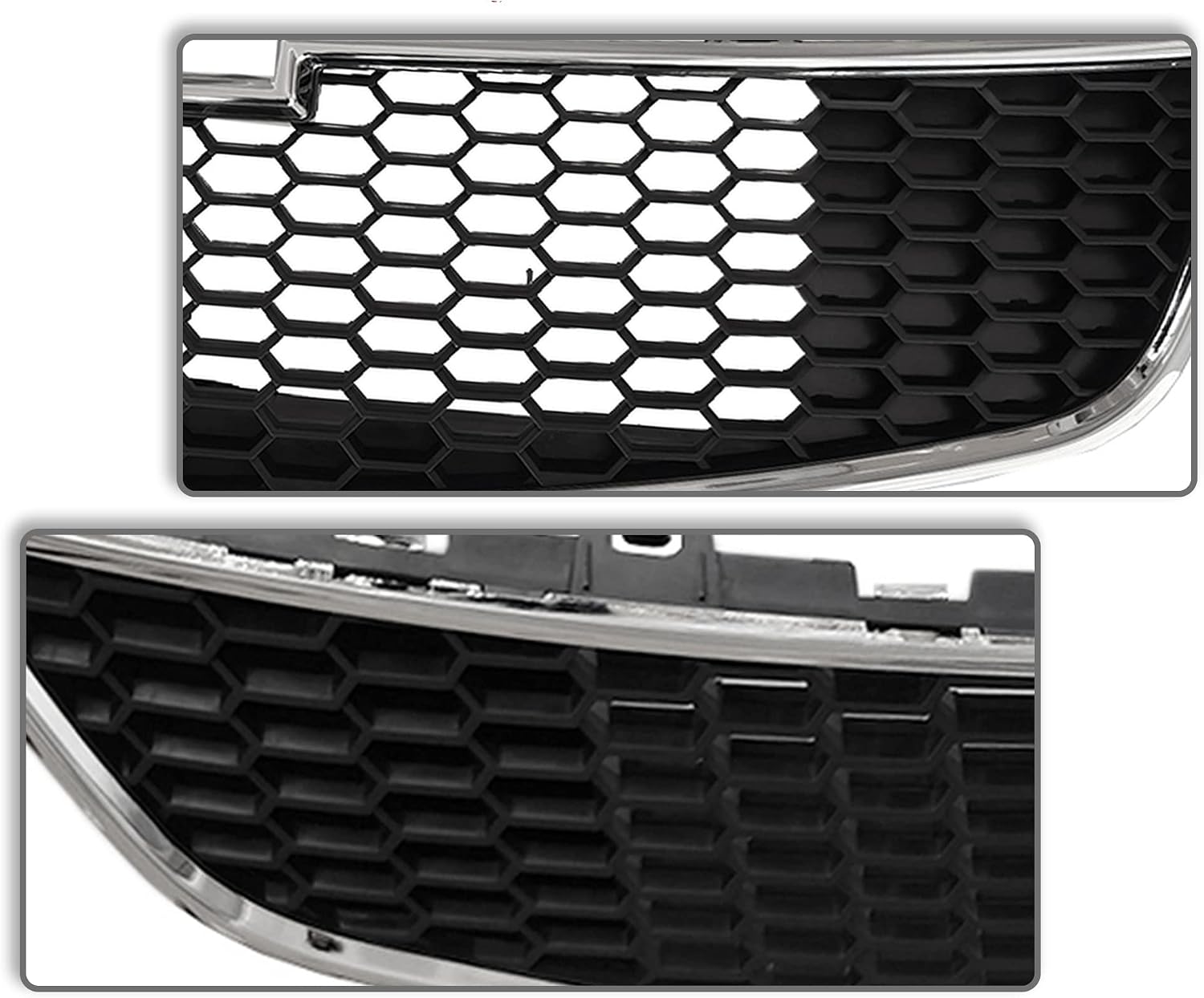 PartsFlow 2PCS Front Bumper Grille Upper And Lower Grill Black With Chrome For 2011 2012 2013 2014 Chevrolet Chevy Cruze