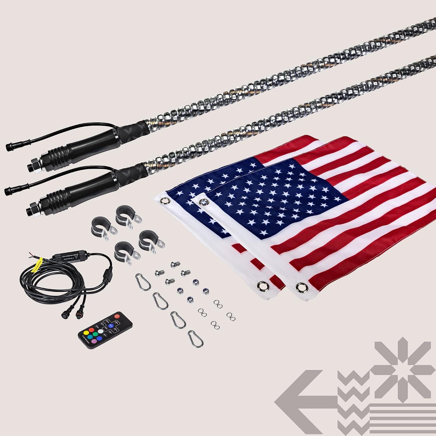 True Mods 2pc 3ft Spiral RGB LED Whip Light for UTV ATV [RF Wireless Remote] Flag Waterproof LED Lighted Whip CB Antenna Pole Stick for RZR Can-Am Polaris SxS 4x4 Quad Dune Buggy 4 Wheeler Accessories