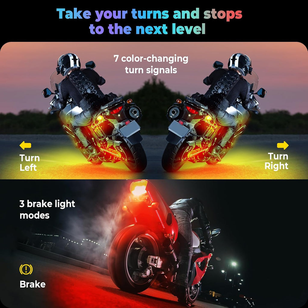 18PCS Motorcycle Led Underglow Kit with Brake Turn Signal, Motorcycle RGB Lights with DITRIO APP/RF Remote Control, Dual Zone,12V Waterproof Pixelglow Effects for Motorcycles, Golf Carts,UTVs, Boats