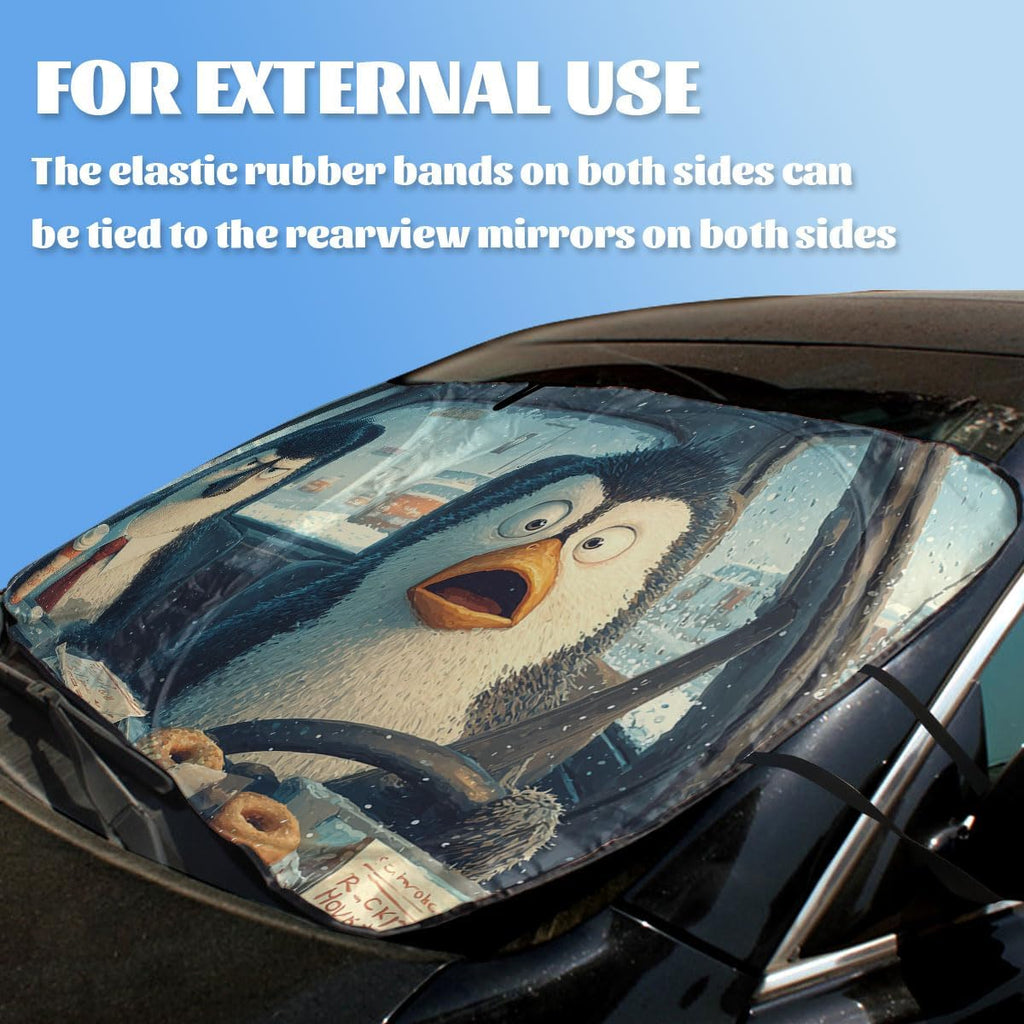 Funny Penguin Car Windshield Sunshades Cartoon Animals Winter Travel Snow Front Window Sun Shade Blocks UV Rays Sun Visor Protector for Car Sedan Truck SUV Accessories 59" X 31"