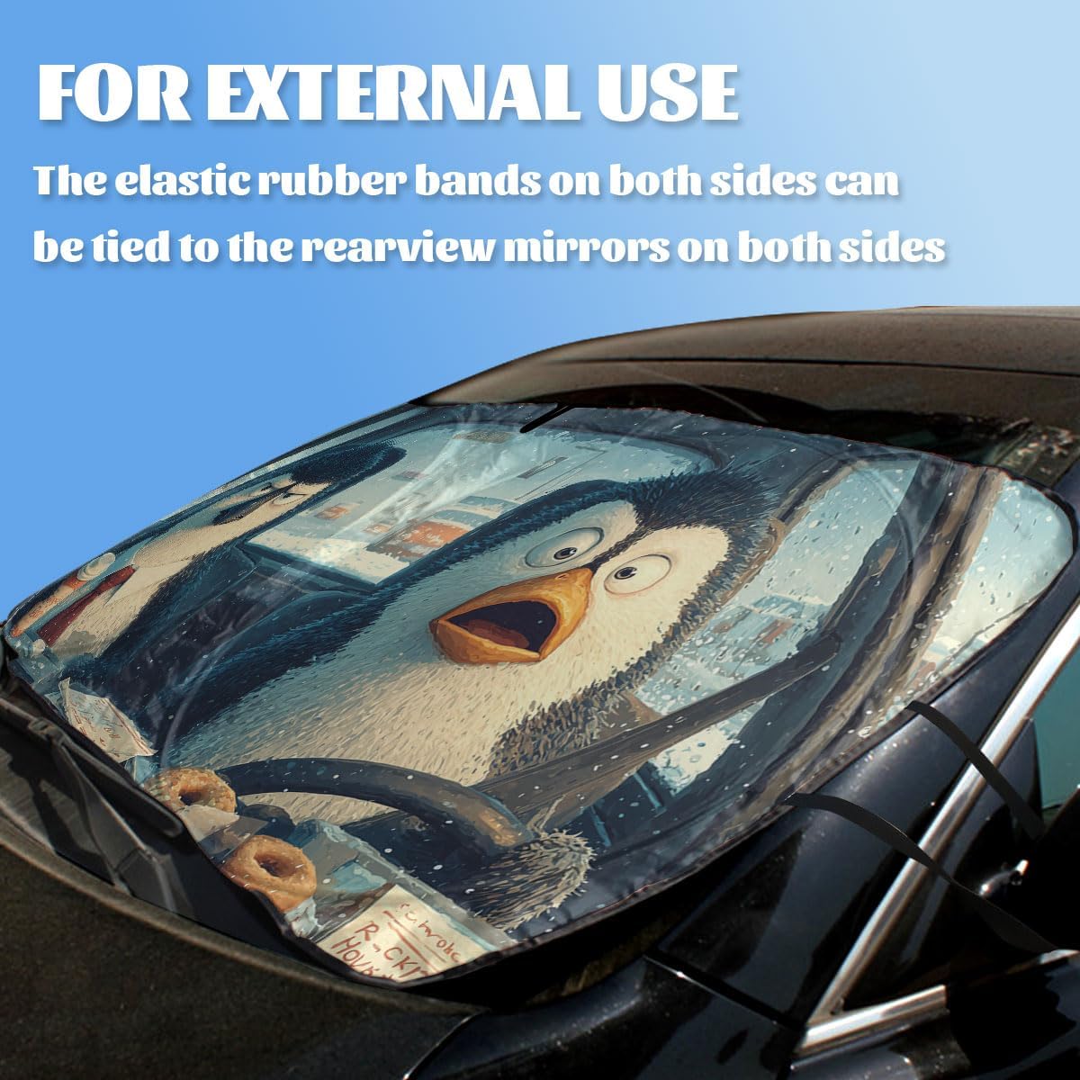 Funny Penguin Car Windshield Sunshades Cartoon Animals Winter Travel Snow Front Window Sun Shade Blocks UV Rays Sun Visor Protector for Car Sedan Truck SUV Accessories 59" X 31"