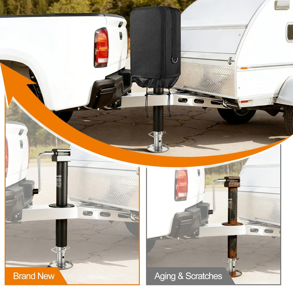 SheeChung [2026 Upgraded] RV Electric Jack Cover, 600D Universal Trailer Tongue Jack Cover with D Rings, Waterproof Protective Cover for RV Camper Travel Trailer (14″H x 5″W x 10″D)