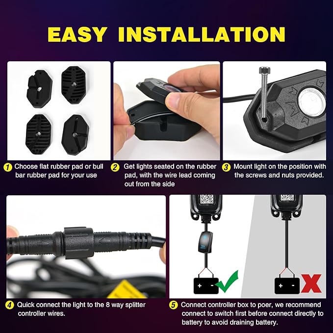 Nilight RGB LED Rock Lights Kit 10 Pods Underglow Multicolor Neon Pod - Image 5