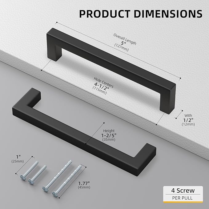 goldenwarm 100Pack 4.5INCH Drawer Pulls Black Modern Cabinet Hardware - Image 2