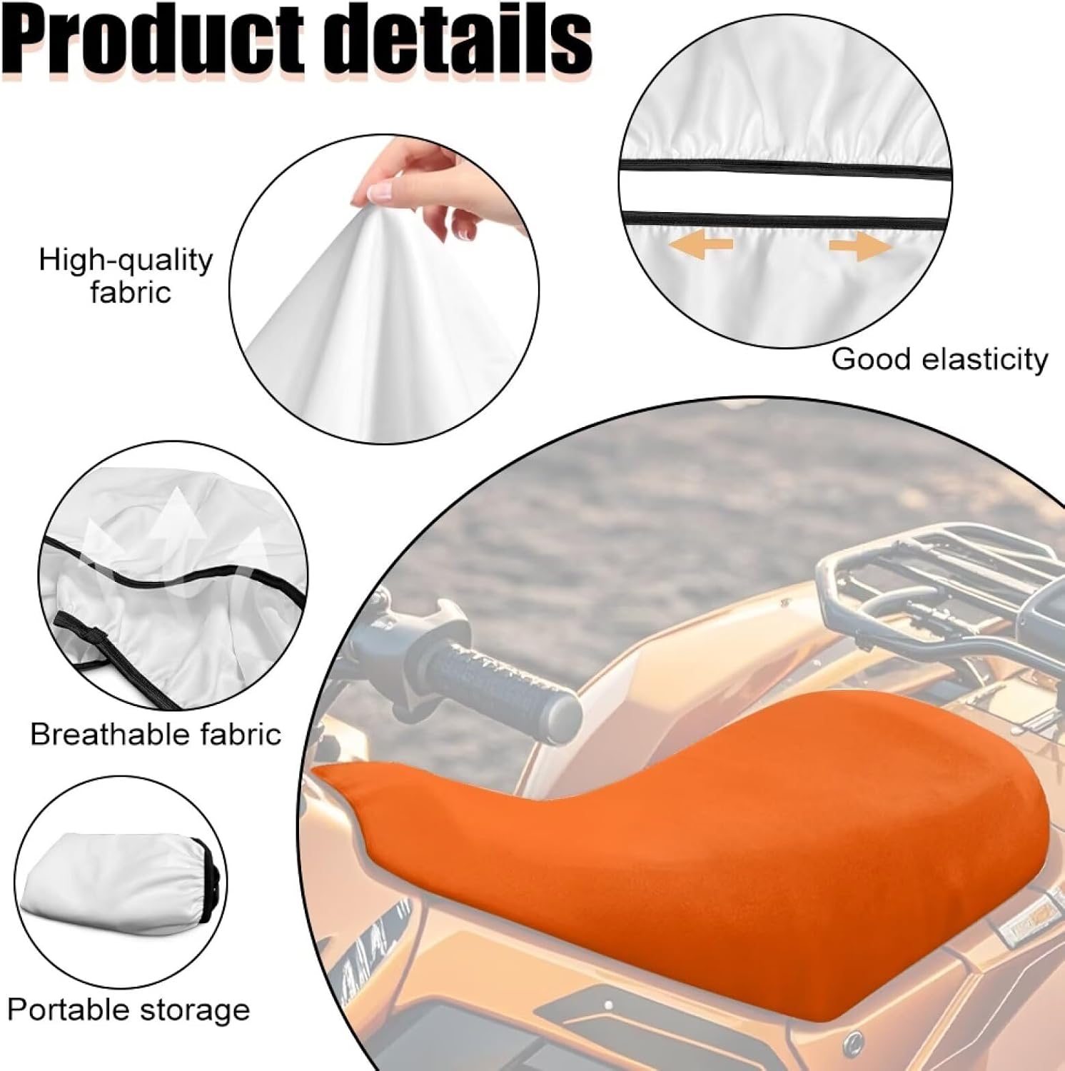 ELEQIN ATV Seat Cover Four Wheeler Accessories Orange Pad Protector Breathable Waterproof ATV Back Seat Cover Fit for Sportsman Rancher Foreman Scrambler Kodiak Polaris Scrambler