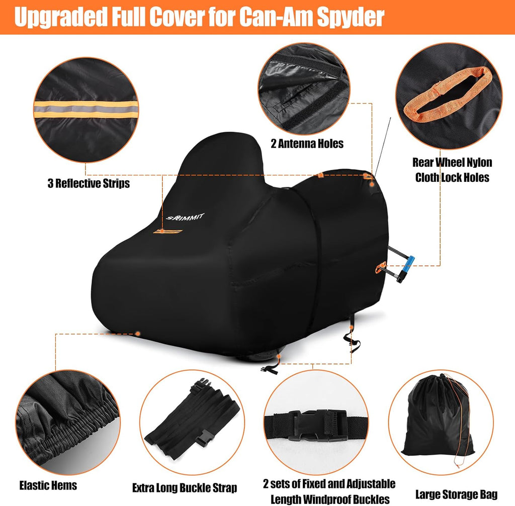 3-Wheel Motorcycle Cover Waterproof, Compatible with Spyders RT Limited F3 S,420D Heavy Duty Oxford Fabric,3 Reflective Strips,Three Wheel Motorcycle Cover Outdoor Protection