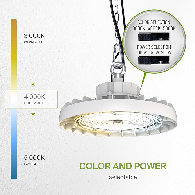 ASD LED High Bay UFO Light Fixture, Commercial Shop Lighting | 3CCT, IP69K - Image 4