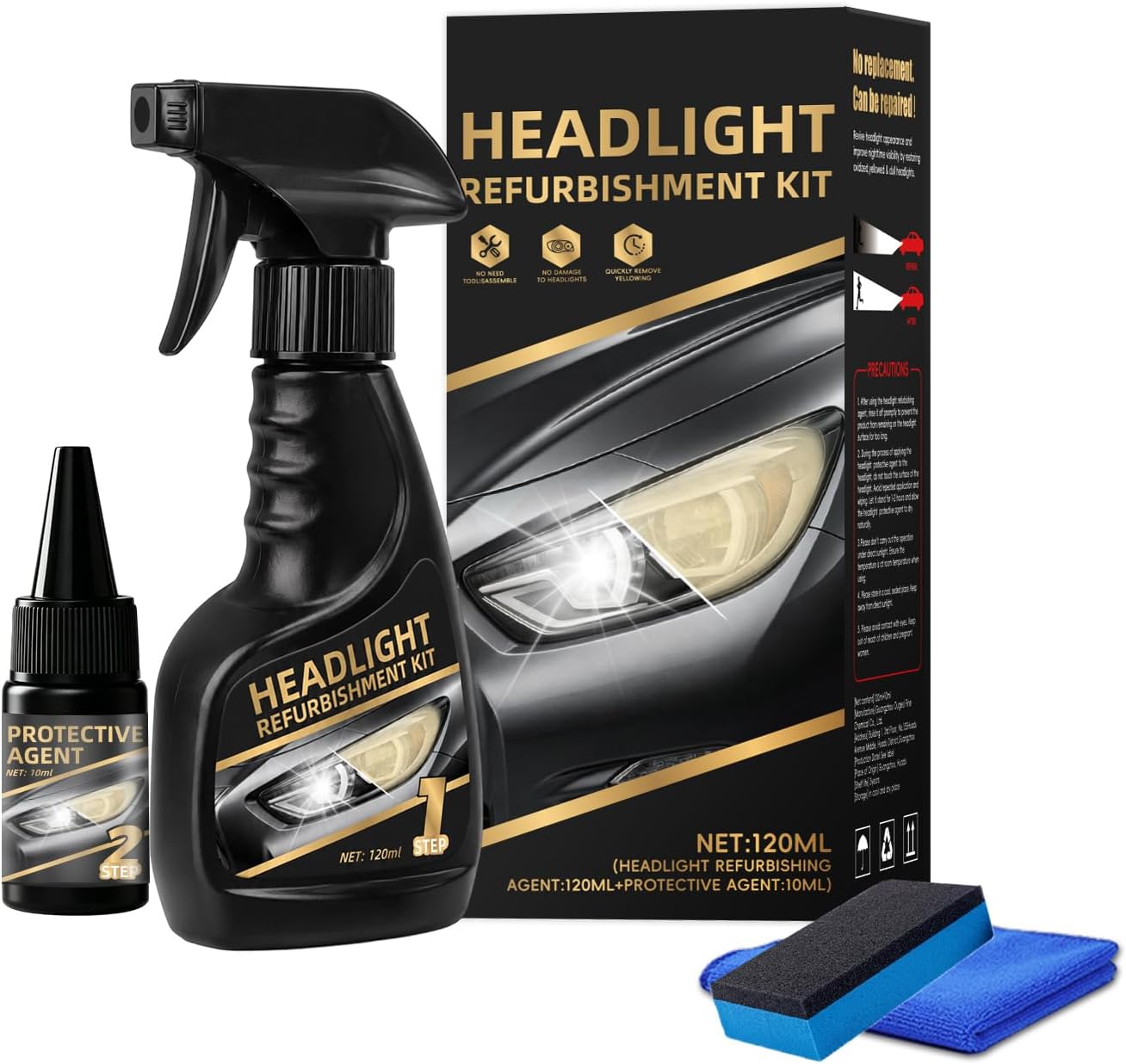 Headlight Restoration Kit,Headlight Restoration,Headlight Cleaner Oxidized & Yellowed Lens Repair with Protective Coating,Head Light Restoring Kit,Headlight Cleaner and Restorer Kit(1Set)